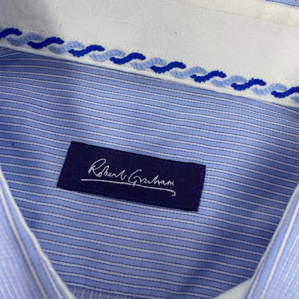 Robert Graham 16 1/2 42‎ Blue White Striped Long Sleeve Button Down Shirt